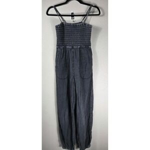 Z Supply Gray Gauze Strapless Jumpsuit XS Smocked Wide Leg Cotton Romper